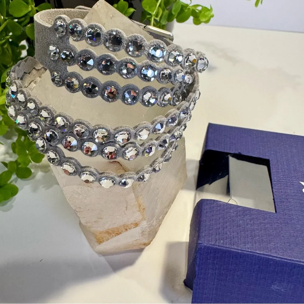 Swarovski Grey Power Slake Collection 3 Strand Crystal Bracelet NIB - Picture 4 of 13